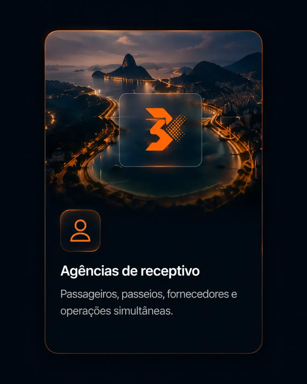 Vista aérea noturna da baía com selo Acelera 3X